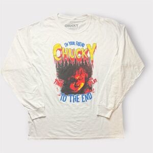Chucky Childs Play Horror Movie Graphic Long Sleeve T-Shirt White Mens Large